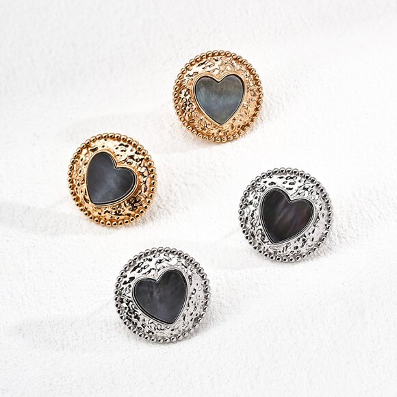 🖤 Artisan Original Design Vintage Black Mother of Pearl Heart Studs | S925 - Picture 8 of 11